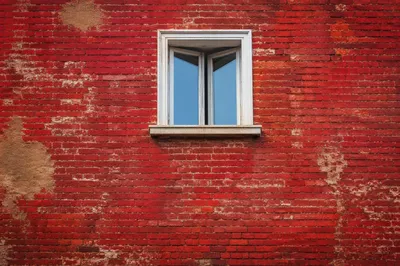 Vibrant Red Brick Wall with White Window