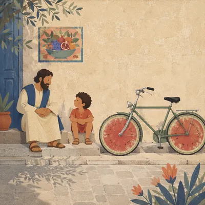 Vintage Bicycle Against Faded Stucco Wall