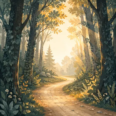 Sunrise Forest Path Romans 8 28 Background