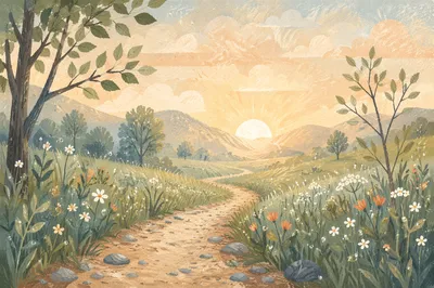 Sunrise Meadow Path for Romans 8:28
