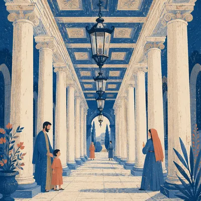 Royal Blue Neoclassical Column Passageway