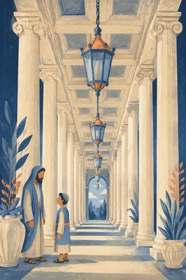 Royal Blue Neoclassical Passageway Background