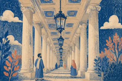 Royal Blue Neoclassical Passageway Background