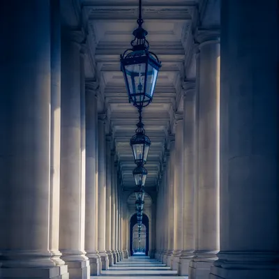 Royal Blue Neoclassical Passageway Background