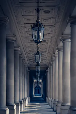 Royal Blue Neoclassical Passageway Background