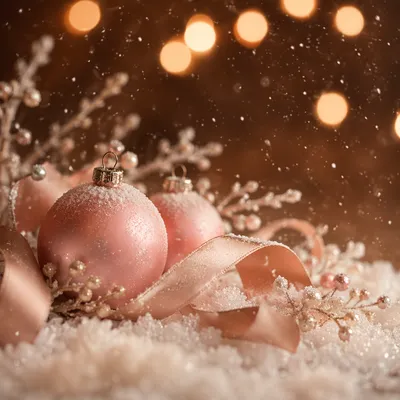 Soft Snowfall Christmas Baubles on Dark Background