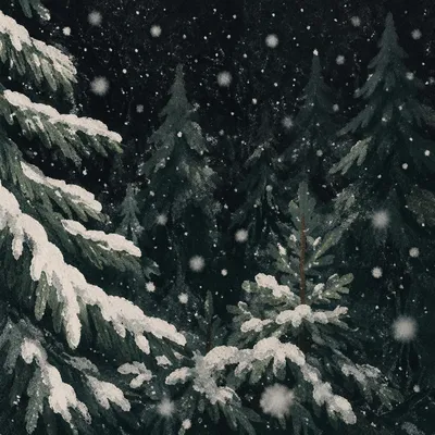 Soft Snowfall Over Dark Christmas Pines