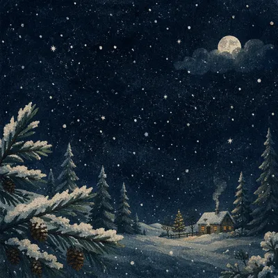 Soft Christmas Snowfall Over Dark Woodland