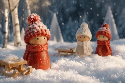 Soft Snowfall Christmas Ornaments on Dark Woodland
