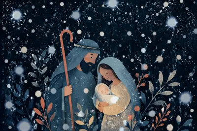 Soft Snowfall on Dark Christmas Night