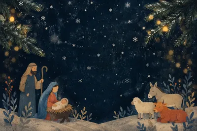 Soft Falling Snow Christmas Night Background