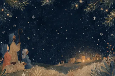 Soft Christmas Snow on Dark Winter Night