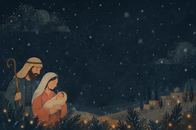 Soft Snowfall Over Christmas Night Background