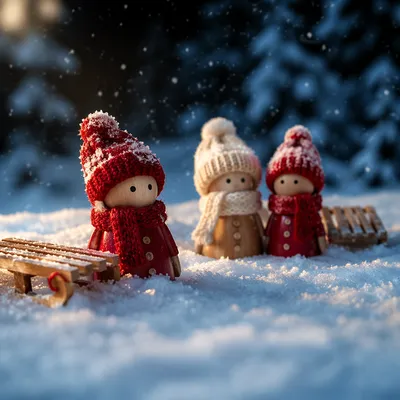 Soft Snowfall Christmas Ornaments on Dark Woodland