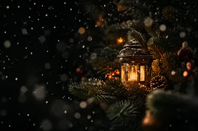 Soft Snowfall Christmas Lantern Background