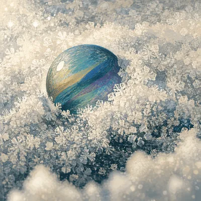 Iridescent Glass Sphere in Snow Crystals