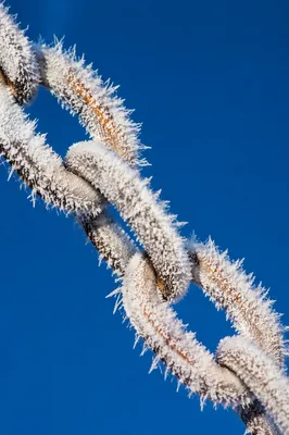 Frosted Chain Against Deep Blue Winter Sky