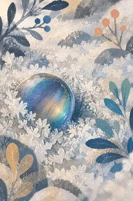 Macro Snow Crystals with Iridescent Glass Sphere
