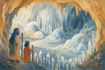Snowy Frozen Crystal Cavern Background
