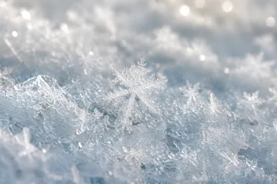 Macro Snowflake on Frosted Ice Crystals