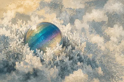 Iridescent Glass Sphere in Fresh Snow