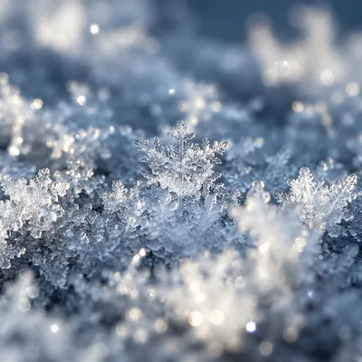 Macro Snowflake on Frozen Crystal Background