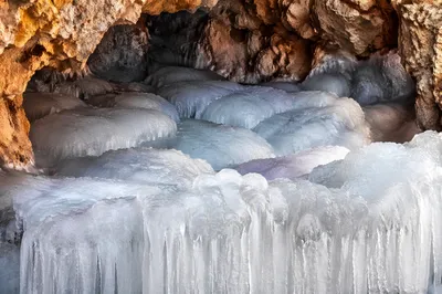 Snowy Frozen Crystal Cavern Background