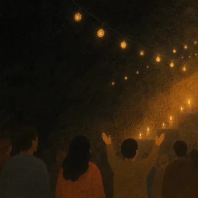 Warm Bokeh Lights in Dark Gathering