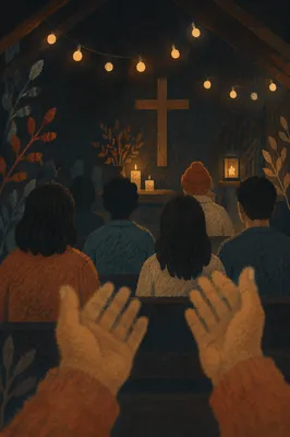 Raised Hands in Dim Chapel Light