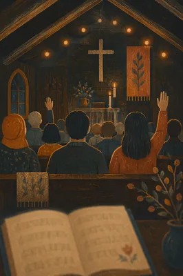 Warm Chapel Bokeh During Evening Gathering