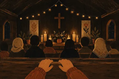 Golden Bokeh Lights in Chapel Interior