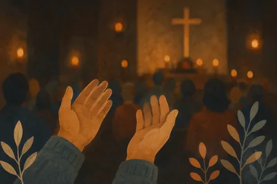 Raised Hands in Dim Chapel Light