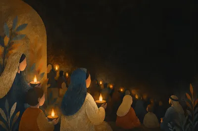 Warm Amber Bokeh Lights in Darkness