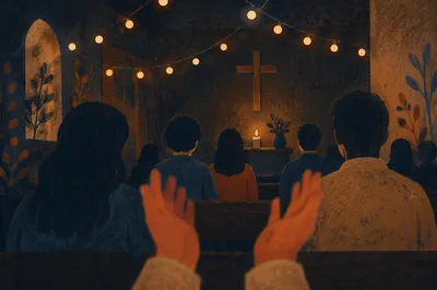 Worship Gathering with Warm Bokeh Lights