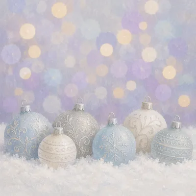Glass Ornaments on Snow with Bokeh
