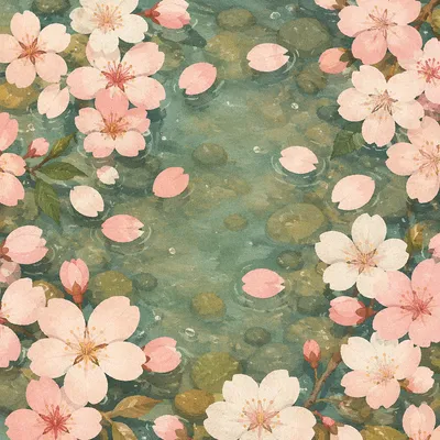 Soft Pink Cherry Blossoms on Water