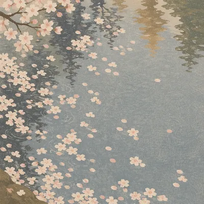 Soft Pink Cherry Blossom Petals on Pond