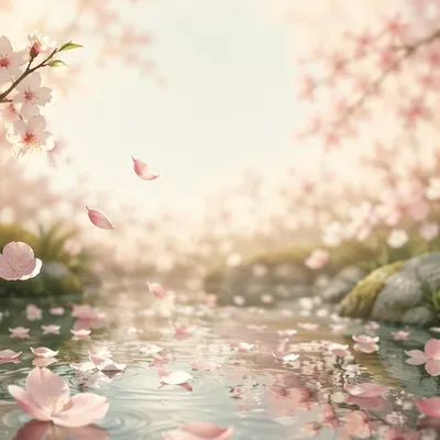 Soft Cherry Blossom Petals Over Pond
