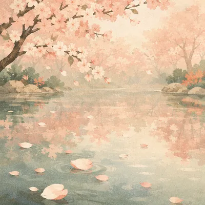 Soft Pink Cherry Blossom Pond Background