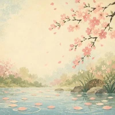 Soft Pink Cherry Blossom Pond Background