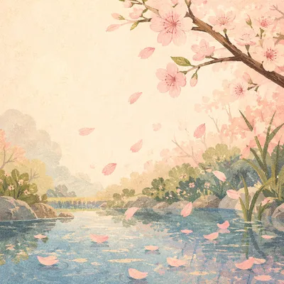 Soft Pink Cherry Blossom Pond Background