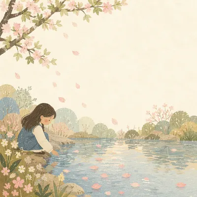 Soft Pink Cherry Petals on Garden Pond