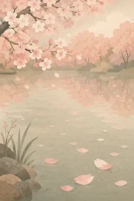 Soft Pink Cherry Blossom Pond Background