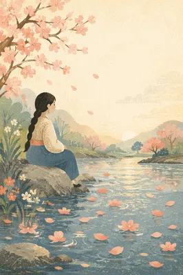 Soft Pink Cherry Blossom Pond Background