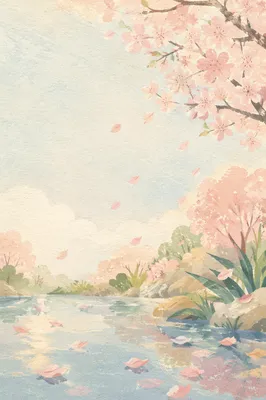 Soft Pink Cherry Blossom Pond Background