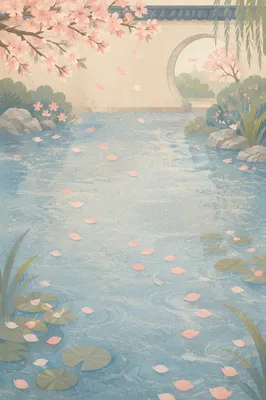 Soft Pink Cherry Blossom Pond Background