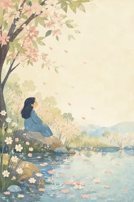 Soft Pink Cherry Blossom Pond Background
