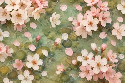 Soft Pink Cherry Blossoms on Water
