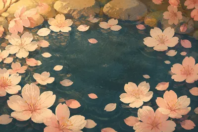 Spring Cherry Blossom Pond Background