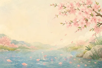 Soft Pink Cherry Blossom Pond Background